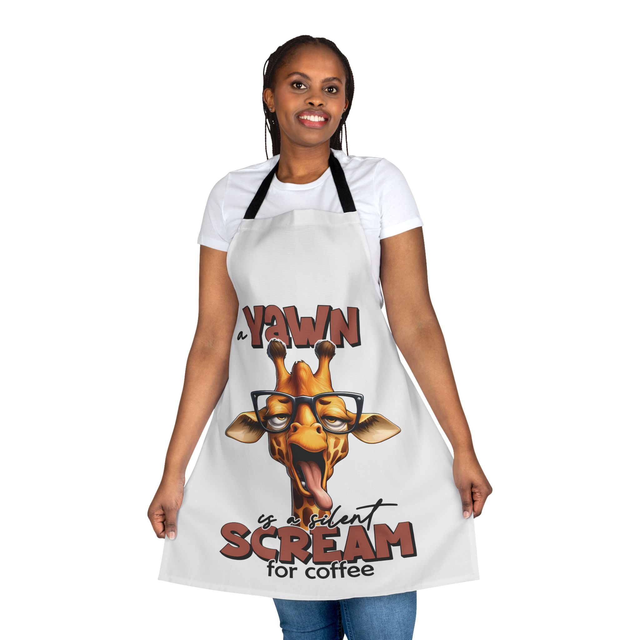 Funny Giraffe Apron, A Yawn Is A Silent Scream For Coffee, Animal Lover Coffee Apron, Cute Giraffe Design, Unique Coffee Apron, Humor Gift Apron