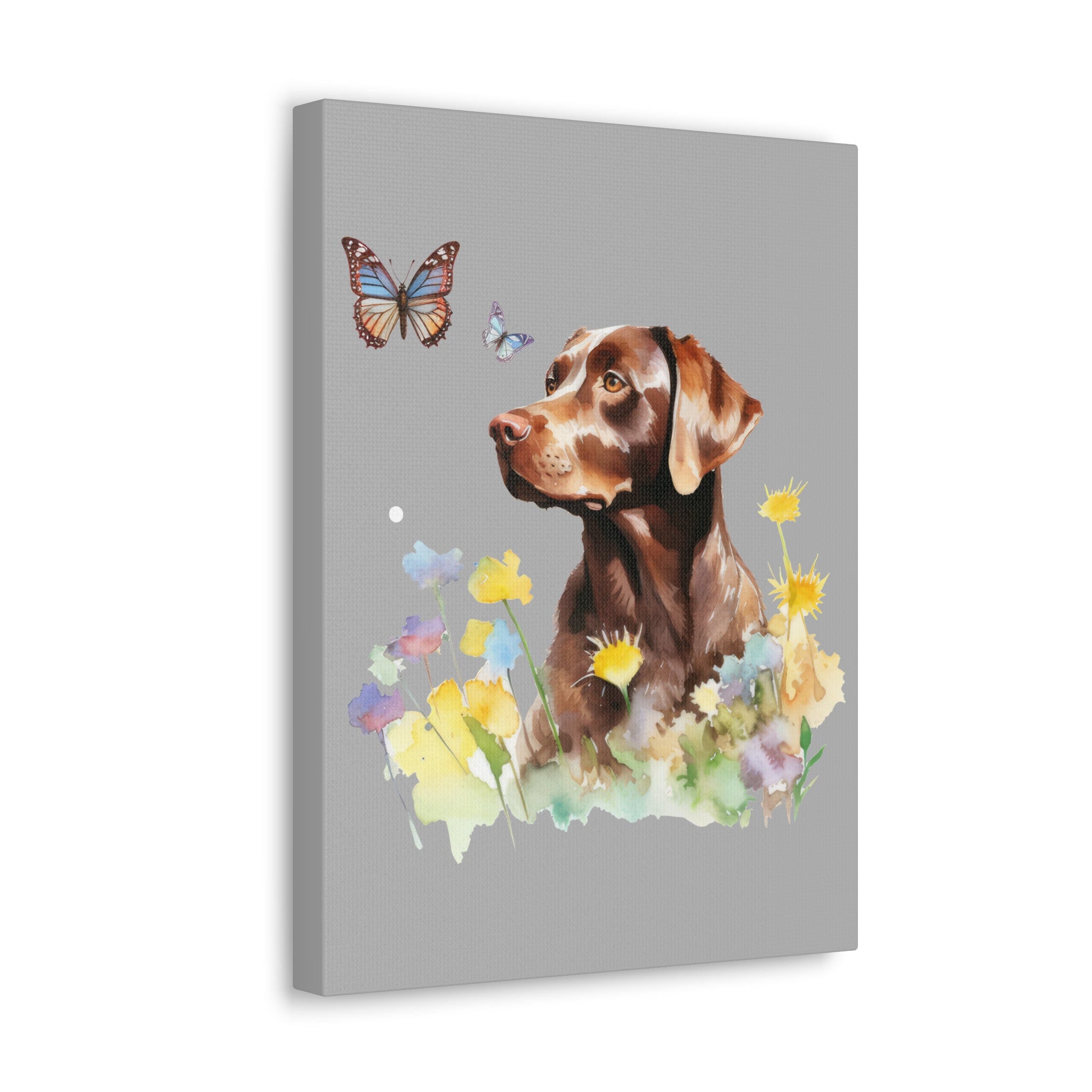 Charming Brown Dog with Butterflies and Flowers  Canvas Gallery Wraps