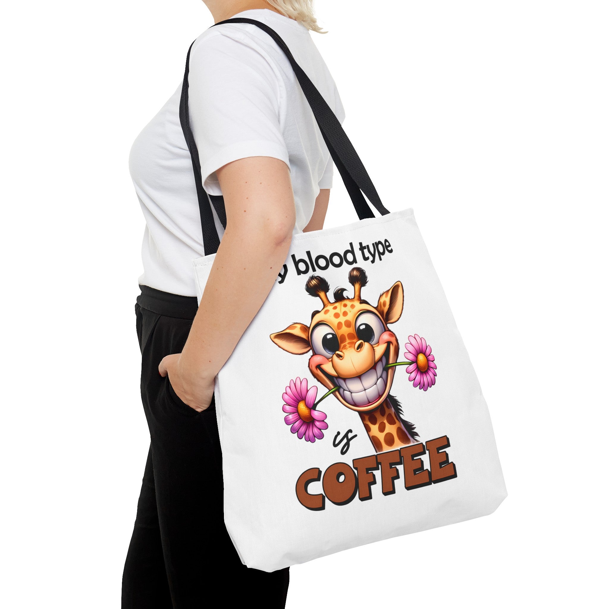 Funny Giraffe Tote Bag, My Blood Type is Coffee Tote Bag, Cute Animal Tote Bag, Fun Coffee Lover Gift, Quirky Giraffe Art Bag Tote Tote Bag