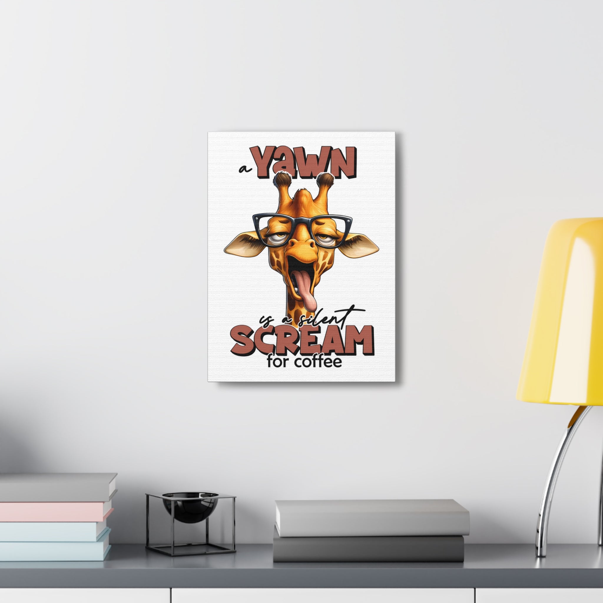 Funny Giraffe Wall Art, A Yawn is a Silent Scream for Coffee, Humorous Office Decor, Animal Lover Gift, Unique Canvas Gallery Wrap Canvas Gallery Wraps