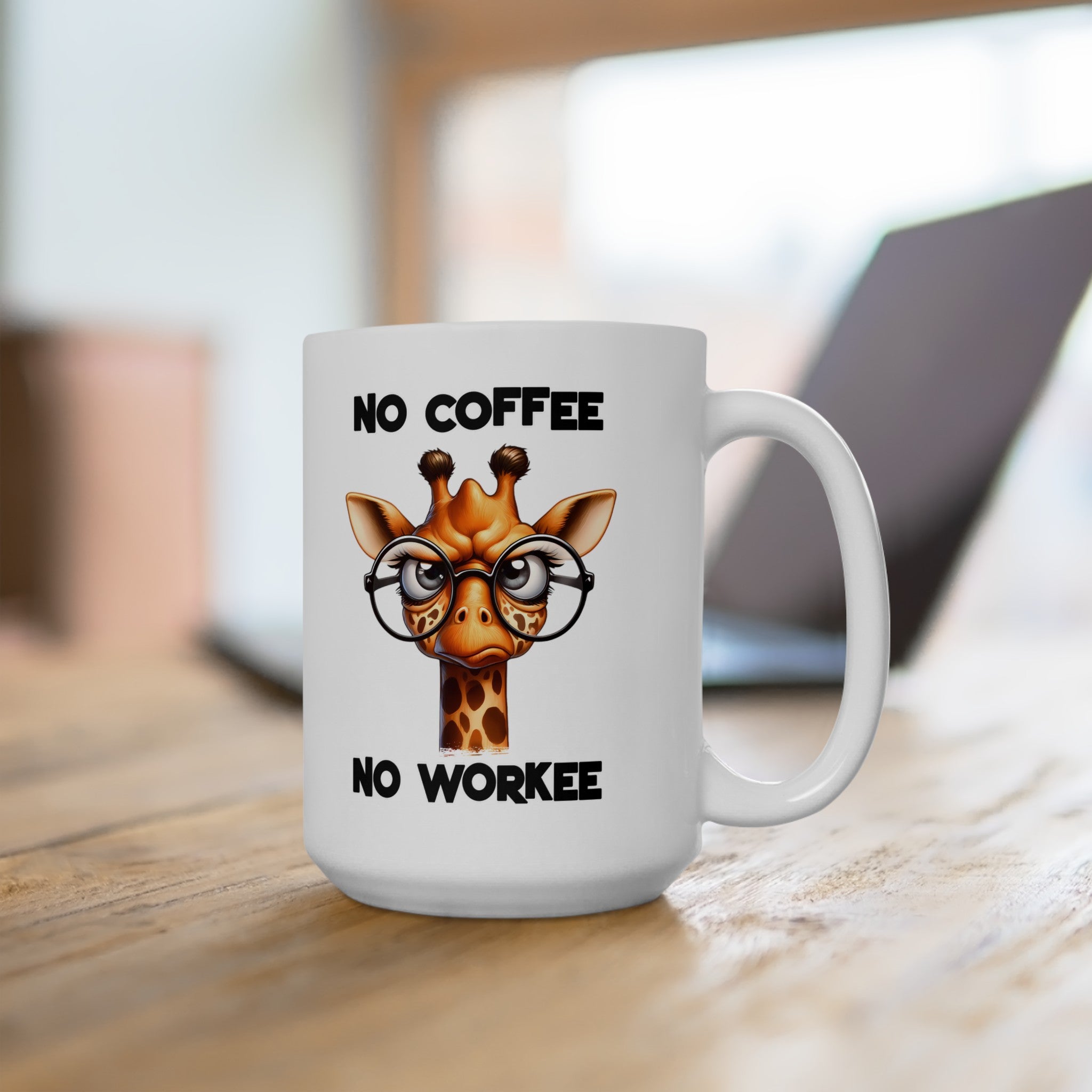 Funny Giraffe Mug, No Coffee No Workee Mug, Giraffe with Glasses Mug, Cute Animal Lover Gift, Coffee Lover Mug, Office Humor Gift Ceramic Mug, (11oz, 15oz)