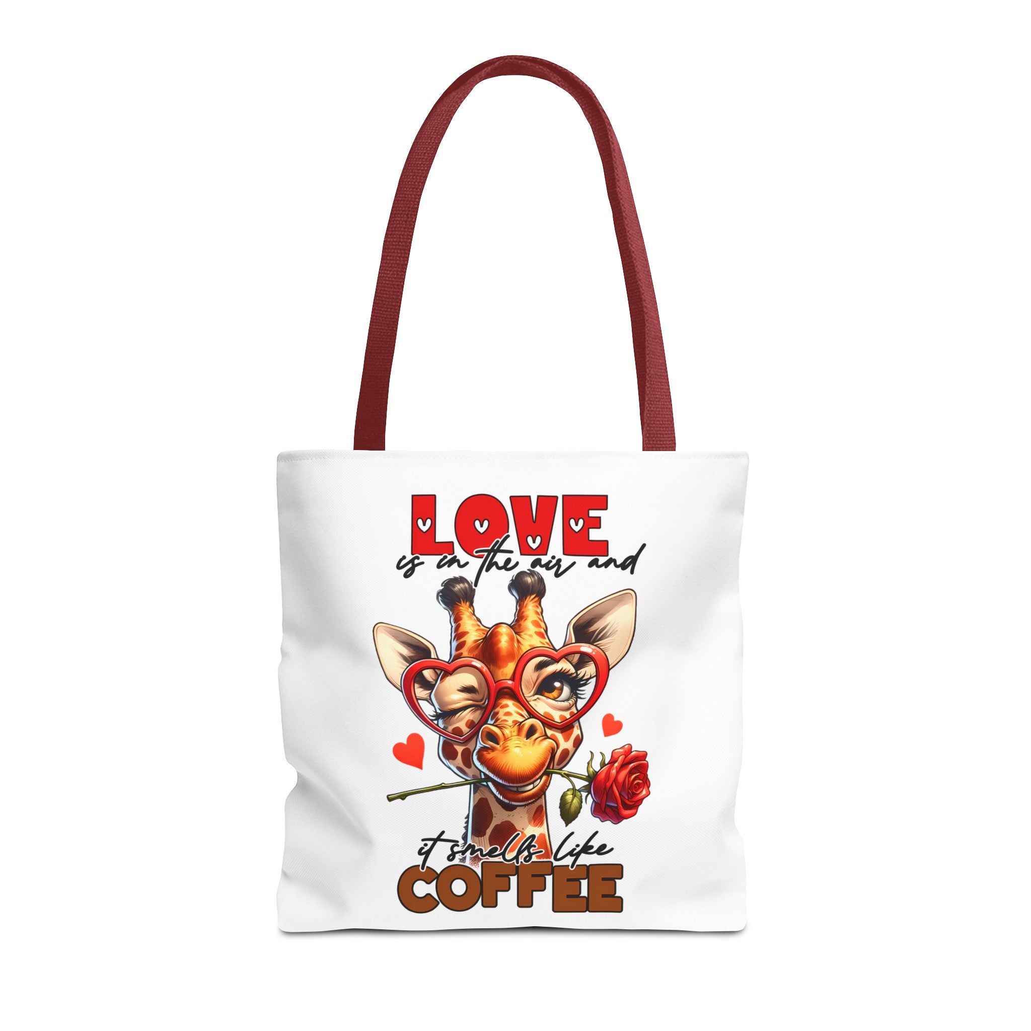 Love Is In The Air Giraffe Tote Bag, Cute Coffee Lover Giraffe Tote Bag, Funny Giraffe With Rose Tote Bag, Valentine's Day Gift Tote Bag Tote Tote Bag