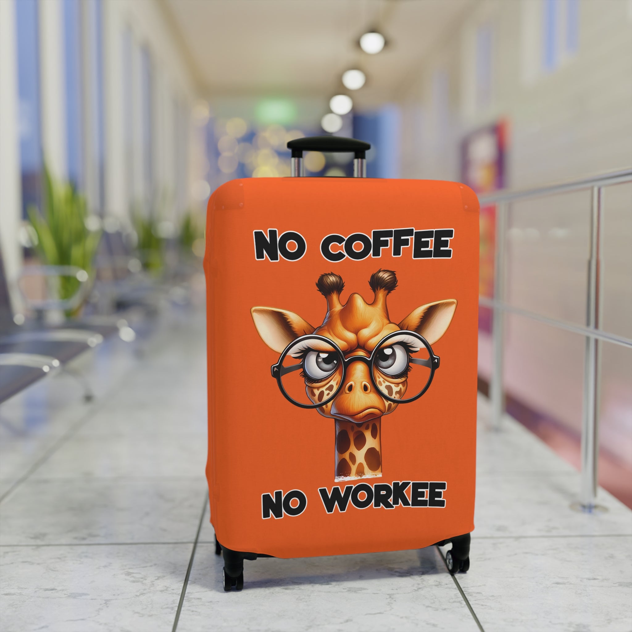 Funny Giraffe Luggage Cover, No Coffee No Workee Luggage Cover, Giraffe with Glasses Luggage Cover, Cute Animal Lover Gift, Coffee Lover Luggage Cover, Office Humor Gift Luggage Cover