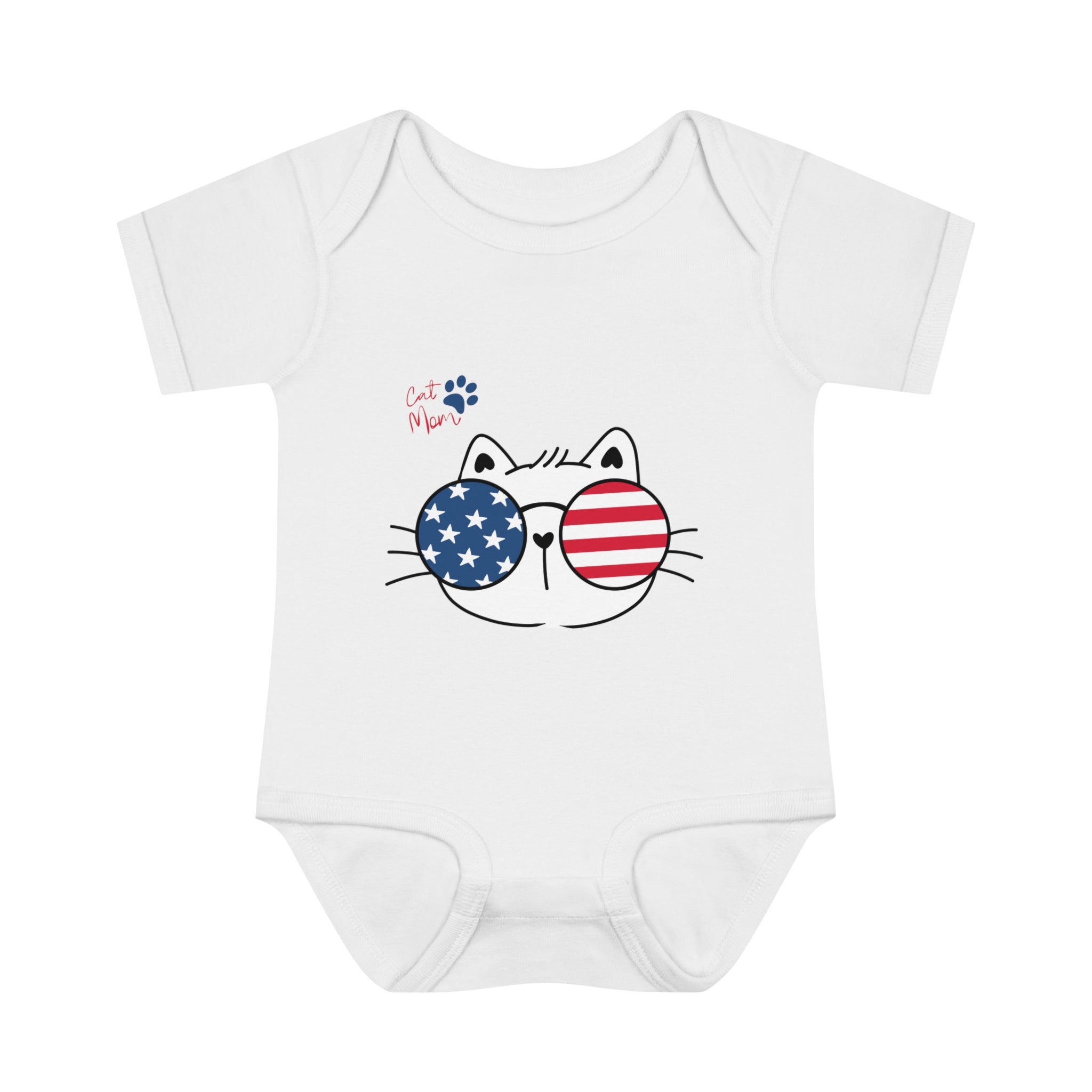 Cat Mom American Flag Design Baby Bodysuit