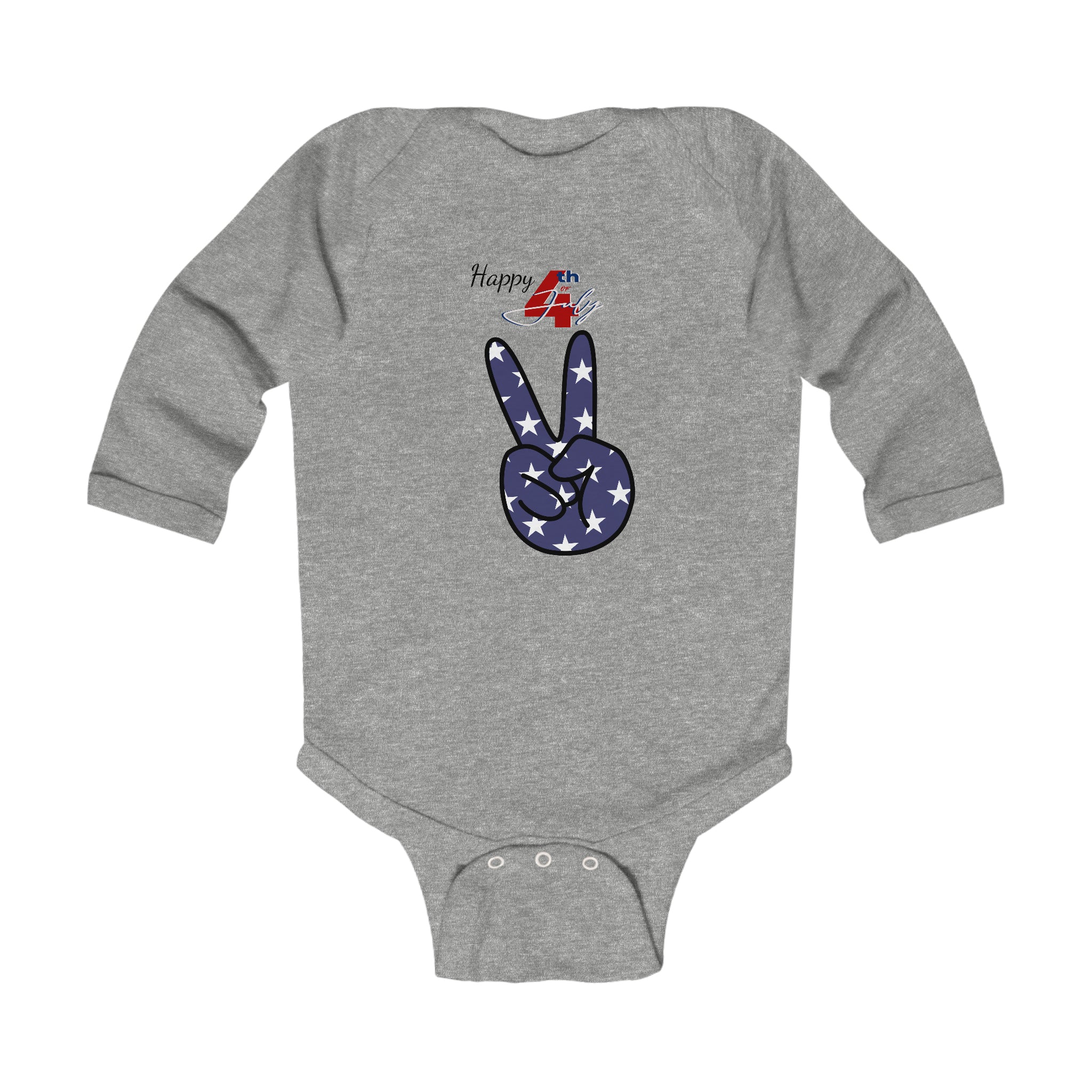 Happy 4th of July Piece Design Long Sleeve Baby Bodysuit