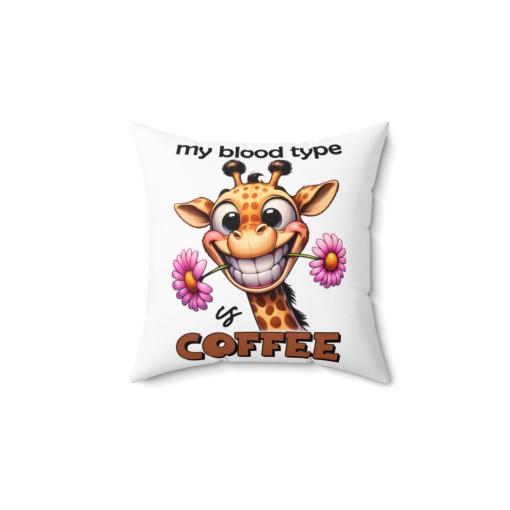 Giraffe Coffee Lover Pillow, Funny Animal Design, Cute Cartoon Pillow, Coffee Lovers Gift, Fun Home Decor, Coffee Themed Cushion Spun Polyester Square Pillow