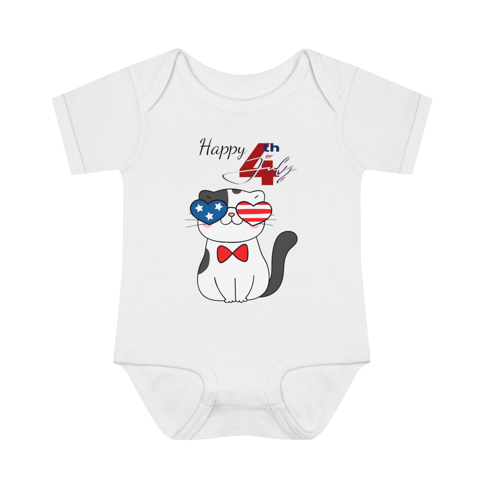 Happy 4th of July American Flag Cat Design Baby Bodysuit