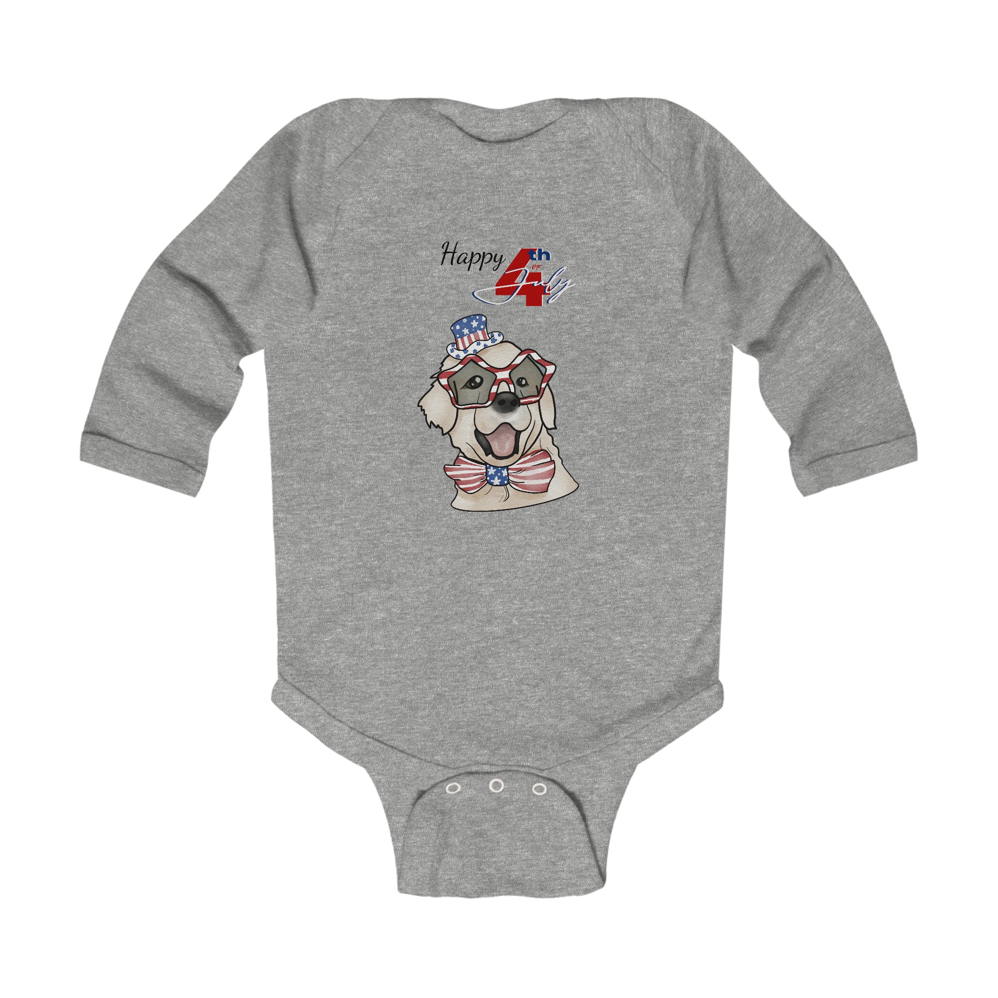 Happy 4th of July Cool Dog Long Sleeve Baby Bodysuit