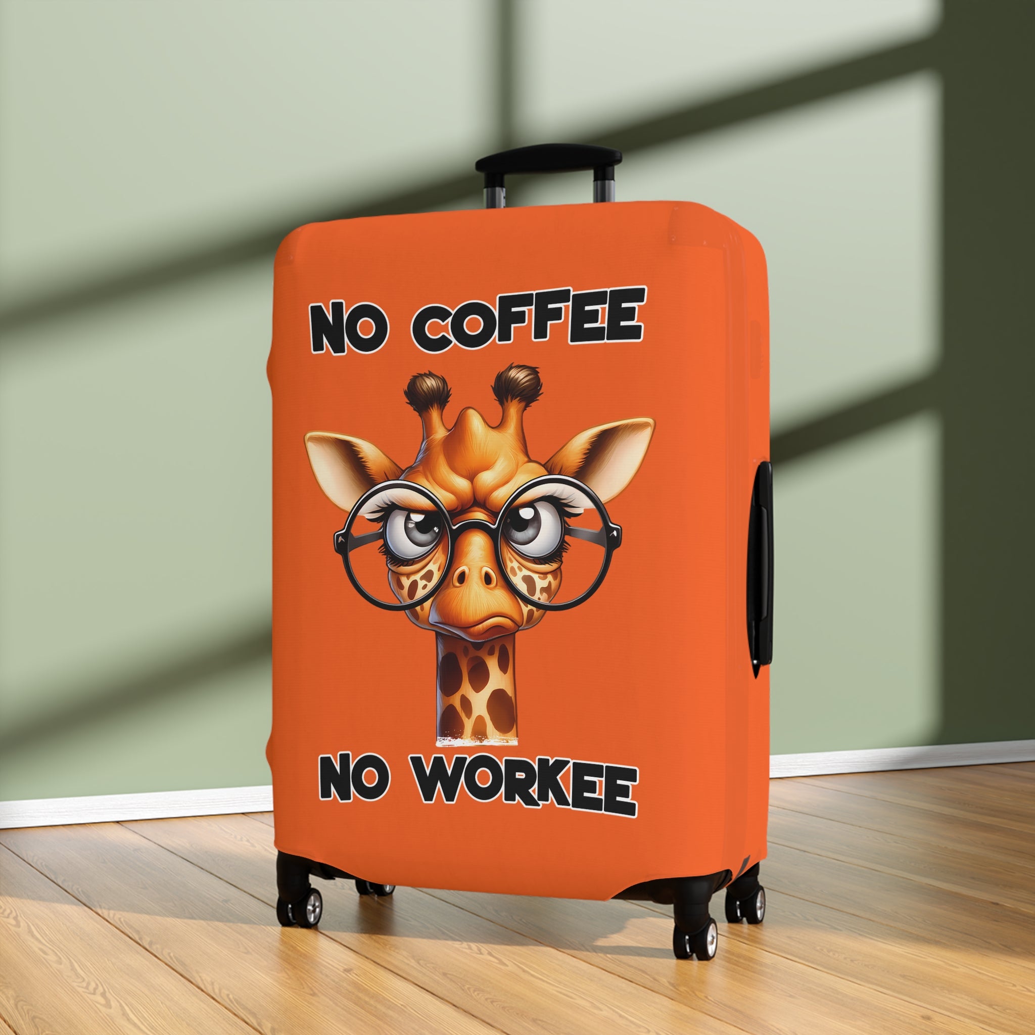 Funny Giraffe Luggage Cover, No Coffee No Workee Luggage Cover, Giraffe with Glasses Luggage Cover, Cute Animal Lover Gift, Coffee Lover Luggage Cover, Office Humor Gift Luggage Cover