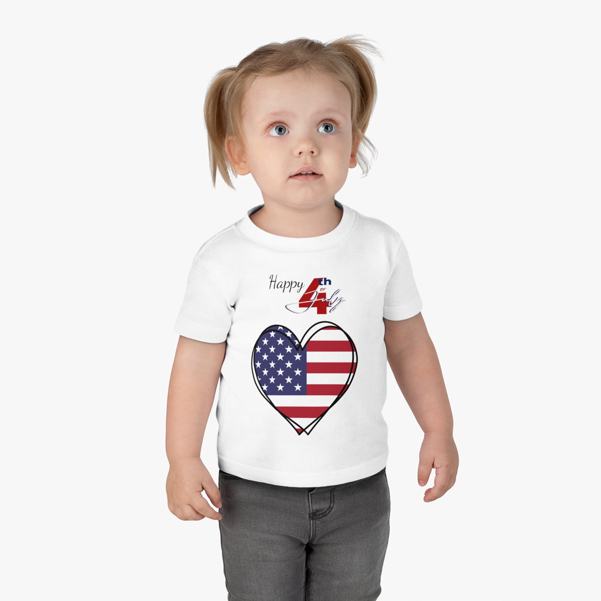 Happy 4th of July American Flag Big Heart design Infant Shirt, Baby Tee, Infant Tee