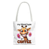 Funny Giraffe Tote Bag, My Blood Type is Coffee Tote Bag, Cute Animal Tote Bag, Fun Coffee Lover Gift, Quirky Giraffe Art Bag Tote Tote Bag