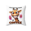 Giraffe Coffee Lover Pillow, Funny Animal Design, Cute Cartoon Pillow, Coffee Lovers Gift, Fun Home Decor, Coffee Themed Cushion Spun Polyester Square Pillow