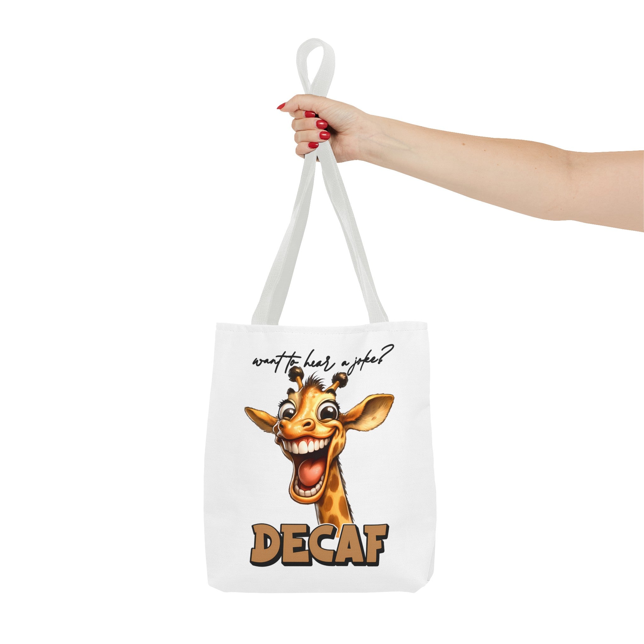 Funny Giraffe Tote Bag, Want to Hear a Joke Decaf Design, Cute Animal Humor, Unique Gift Idea, Reusable Shopping Bag Tote Tote Bag