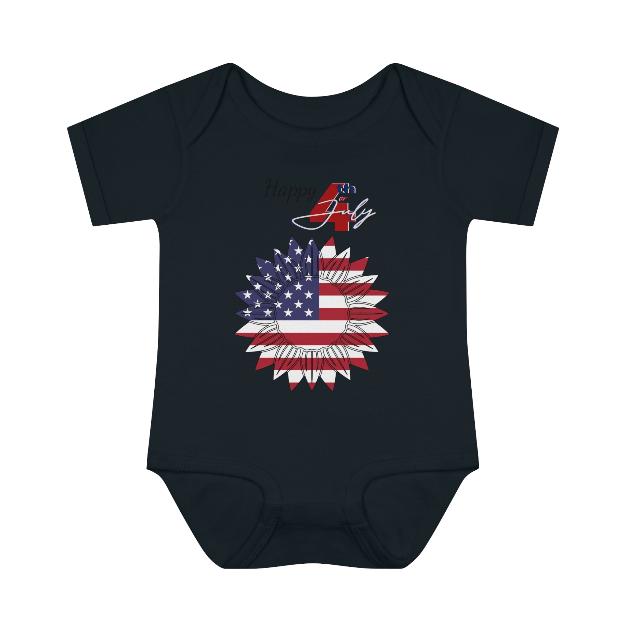 Happy 4th of July American Flag Sunflower design Baby Bodysuit