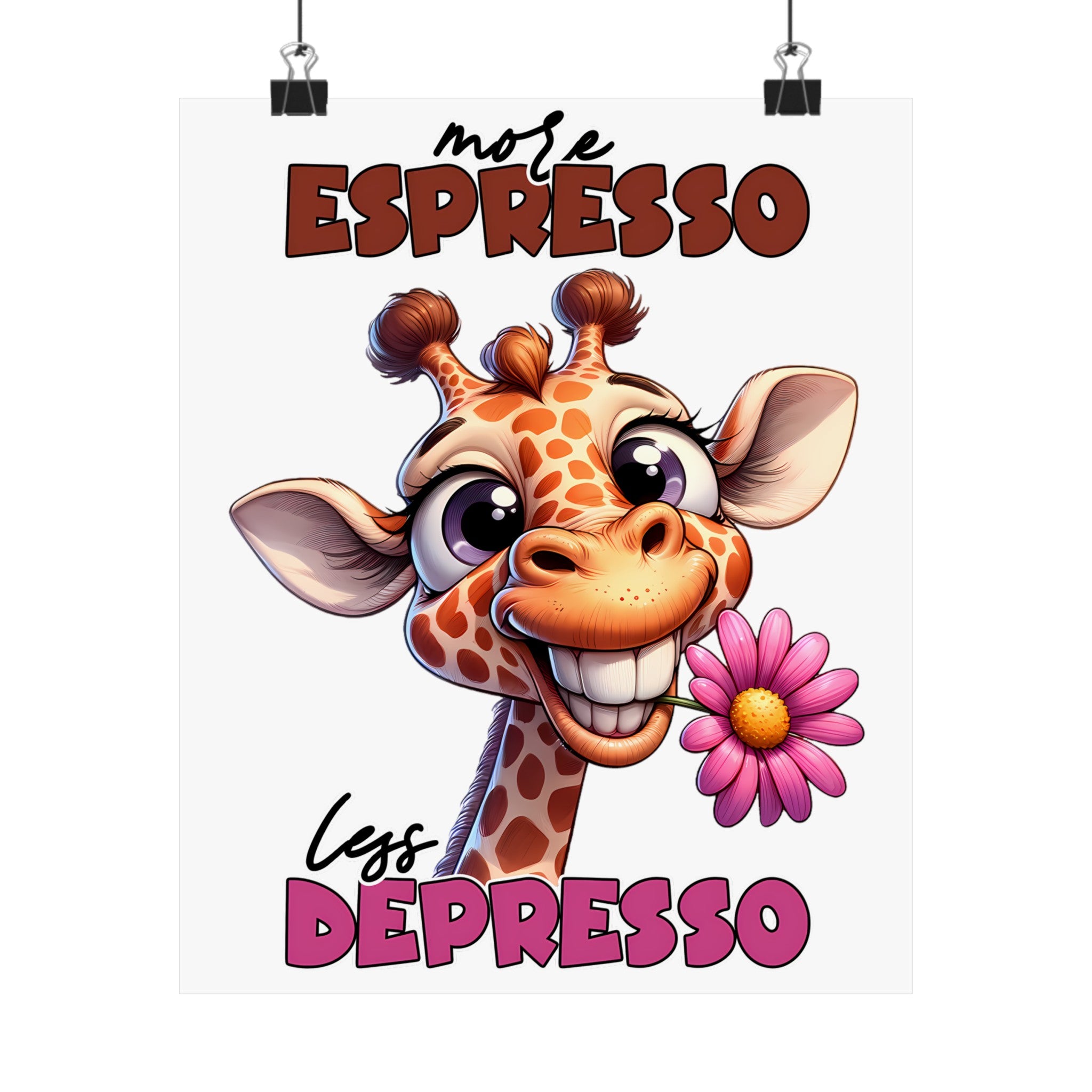 More Espresso Less Depresso Funny Giraffe Wall Art Print, Cute Animal Poster, Motivational Quote Artwork, Nursery Decor, Kids Room Decor Matte Vertical Posters