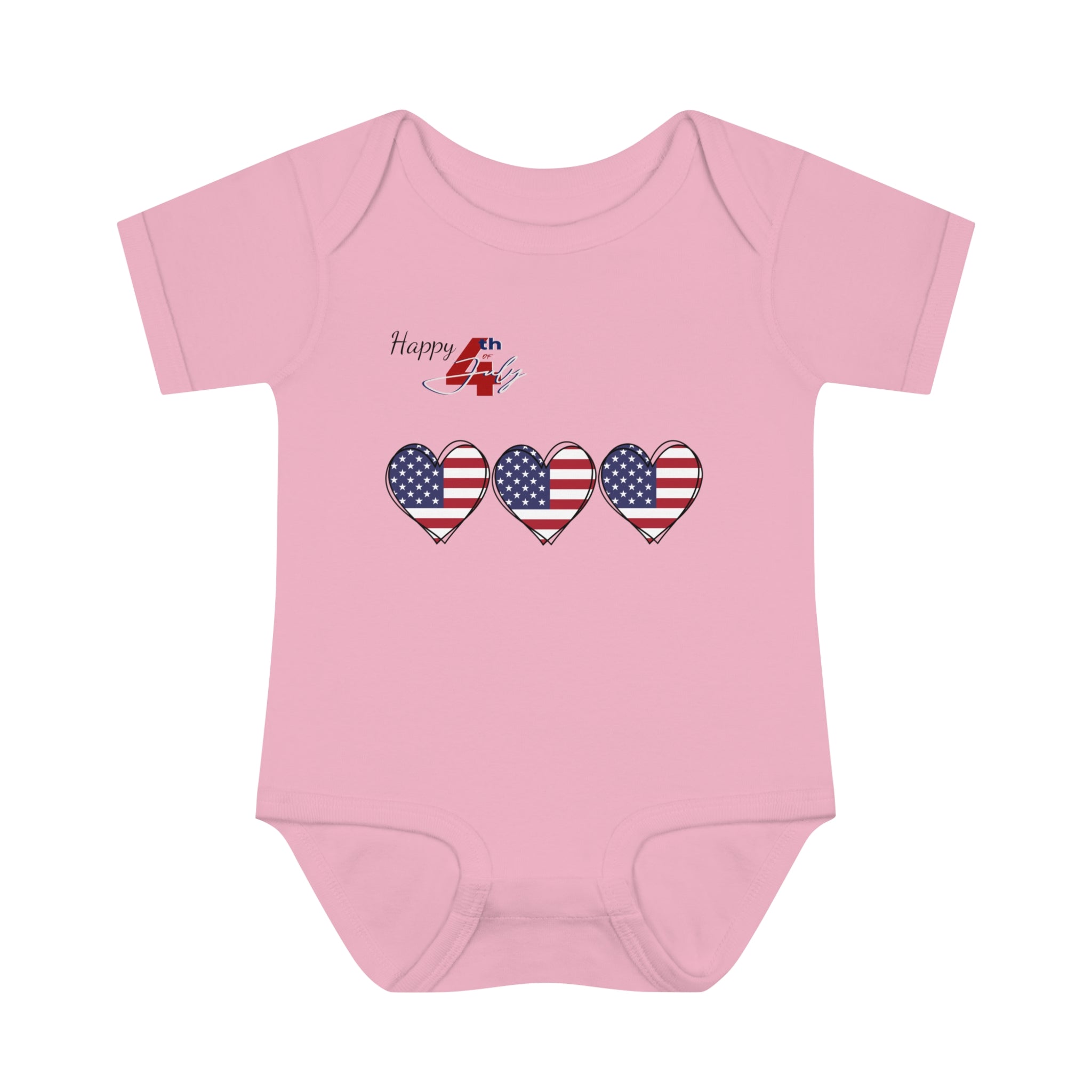 Happy 4th of July 3 Hearts Design Baby Bodysuit