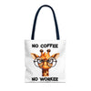 Funny Giraffe Tote Bag, No Coffee No Workee Quote Bag, Cute Giraffe with Glasses, Animal Quote Tote, Trendy Shopping Bag, Reusable Bag Tote Tote Bag