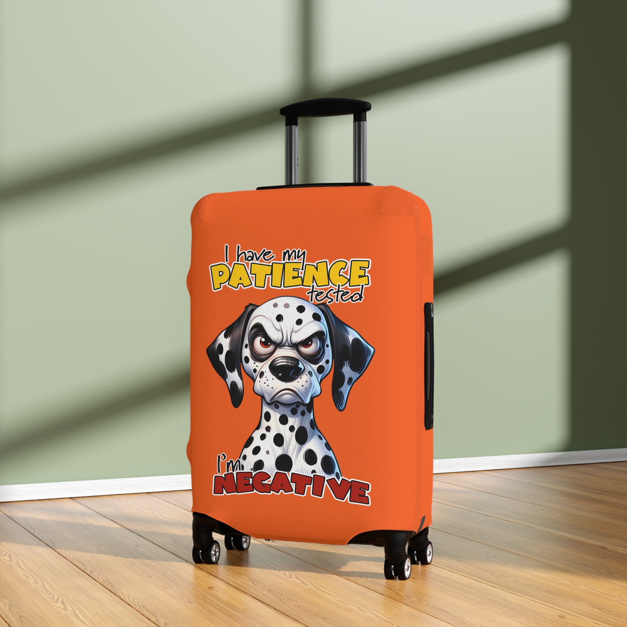 Funny Dalmatian Dog Luggage Cover, Humorous Luggage Cover, Dog Lover Gift, Patience Tested Luggage Cover, Sarcasm Luggage Cover, Bold Statement Mug, Novelty Gift Luggage Cover