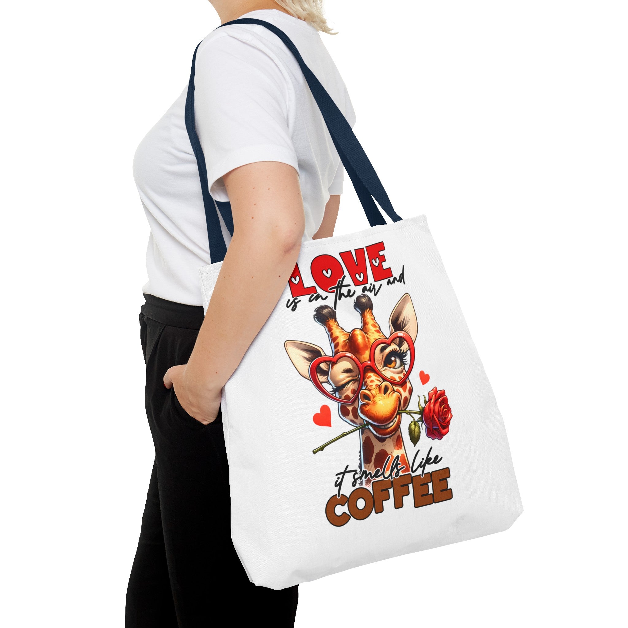 Love Is In The Air Giraffe Tote Bag, Cute Coffee Lover Giraffe Tote Bag, Funny Giraffe With Rose Tote Bag, Valentine's Day Gift Tote Bag Tote Tote Bag