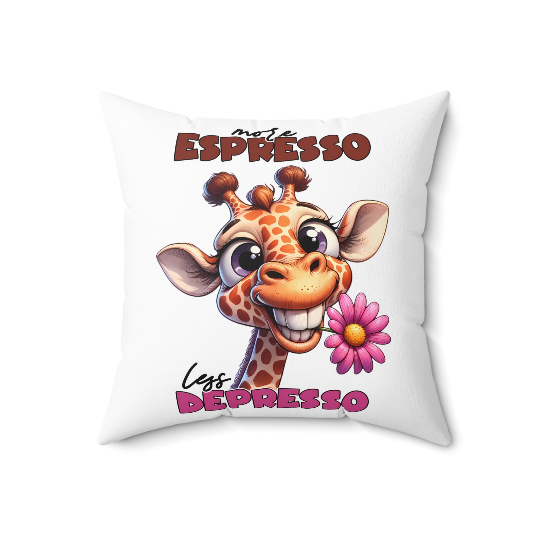 More Espresso Less Depresso Pillow, Cute Giraffe Pillow, Funny Animal Design Pillow, Decorative Pillow for Coffee Lovers, Cozy Home Decor Spun Polyester Square Pillow