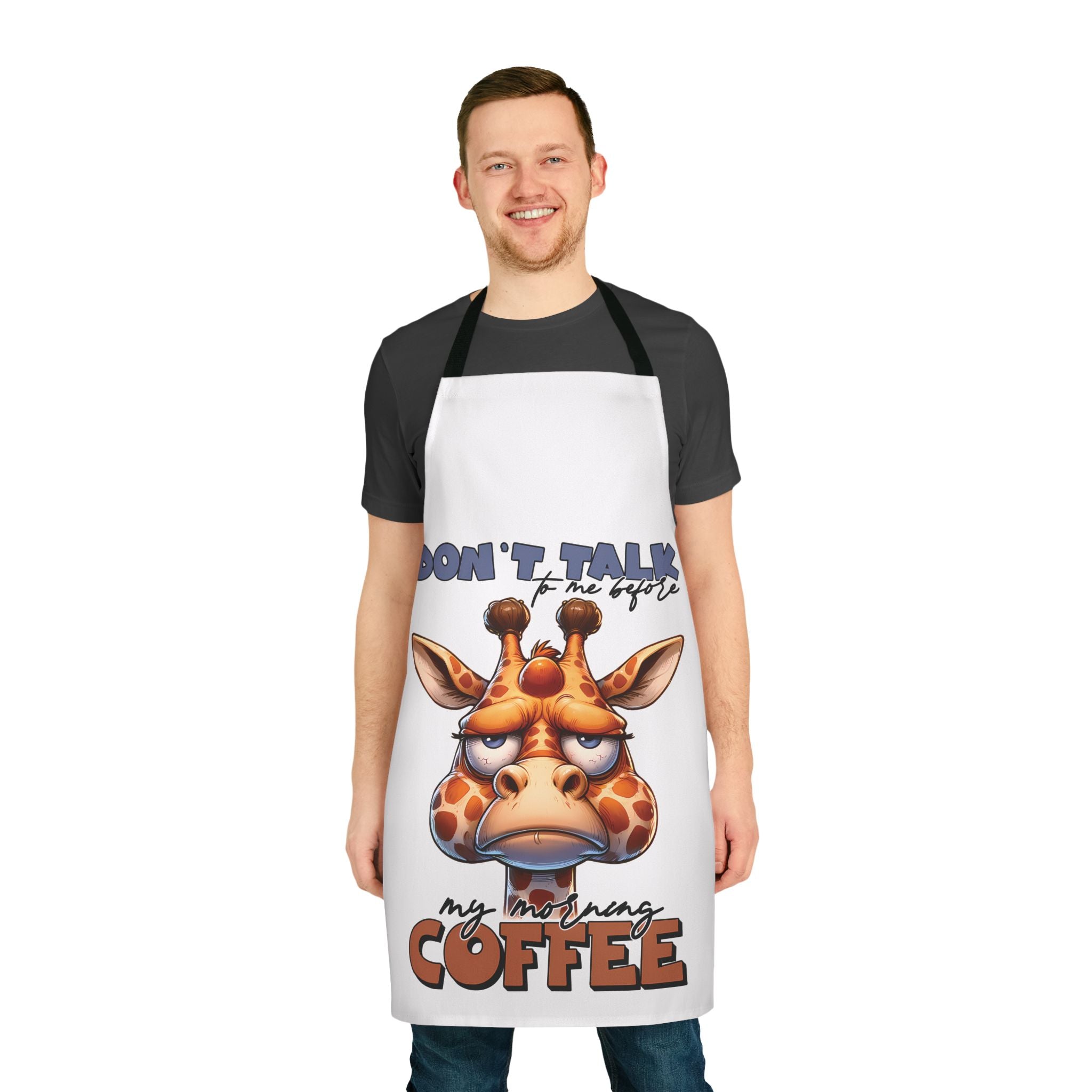 Funny Giraffe Apron, Don't Talk To Me Before My Morning Coffee Apron, Cute Animal Design Apron, Humorous Gift for Coffee Lovers Apron