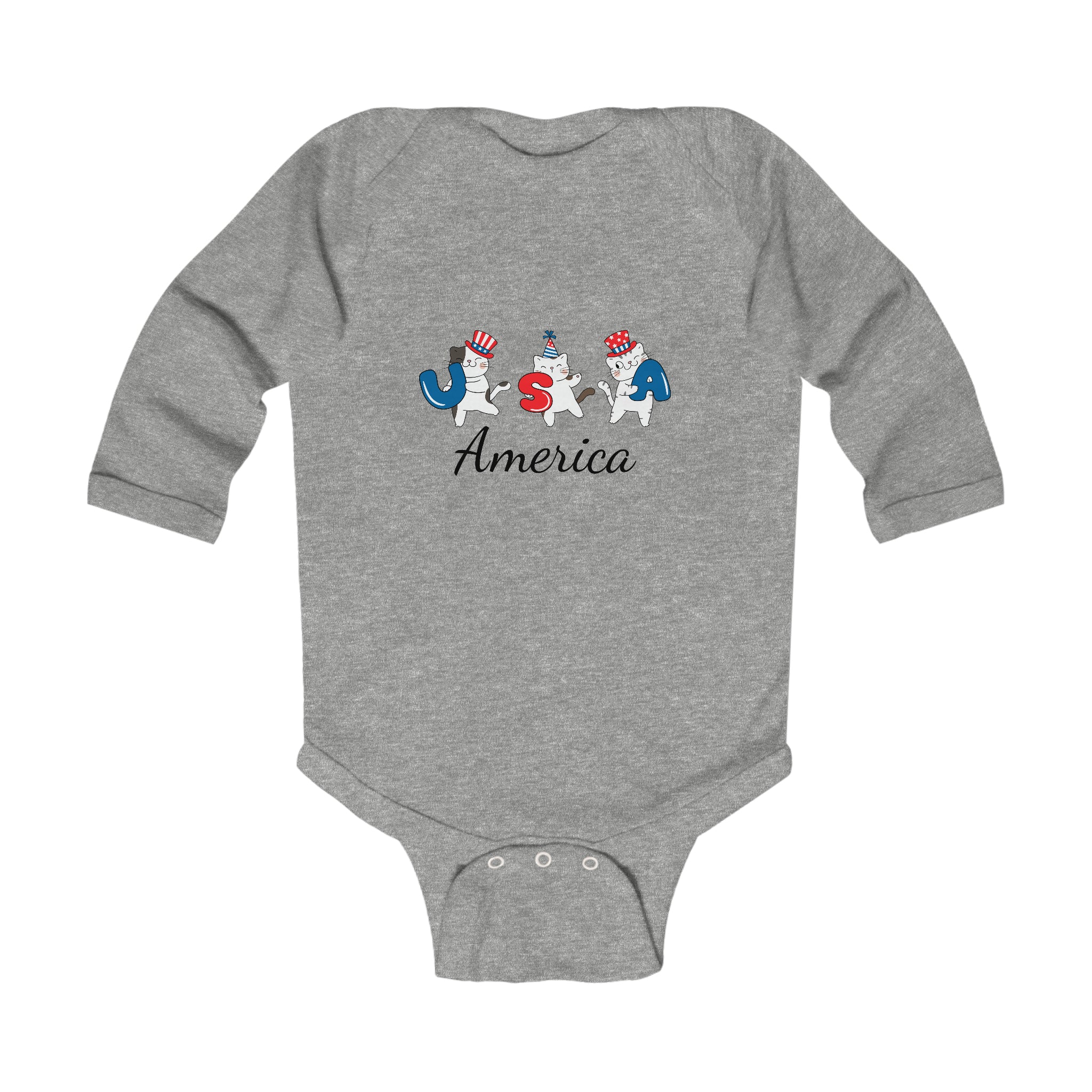 Happy 4th of July USA American Flag Design Long Sleeve Baby Bodysuit