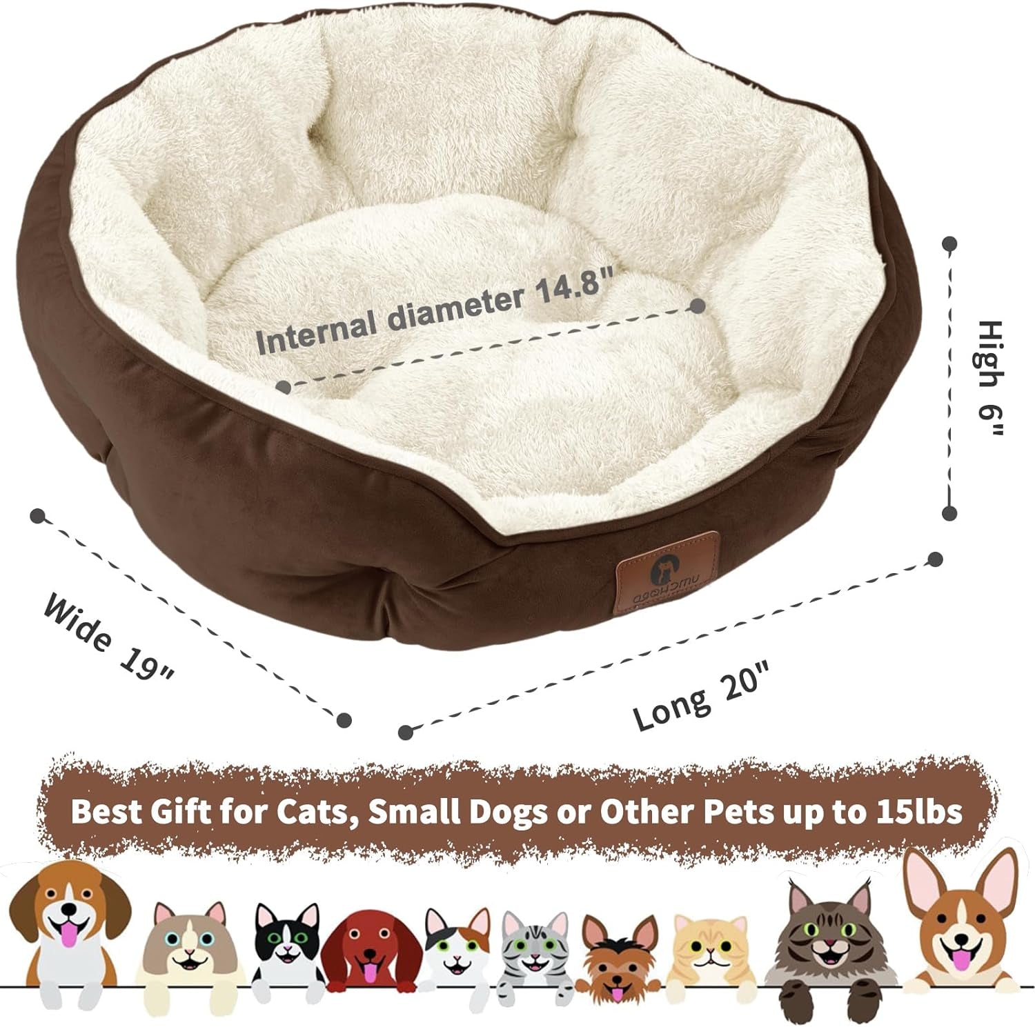 Asvin Dog Bed, Cat Beds for Indoor Cats, Pet Bed for Puppy and Kitty, Extra Soft & Machine Washable with Anti-Slip & Water-Resistant Oxford Bottom