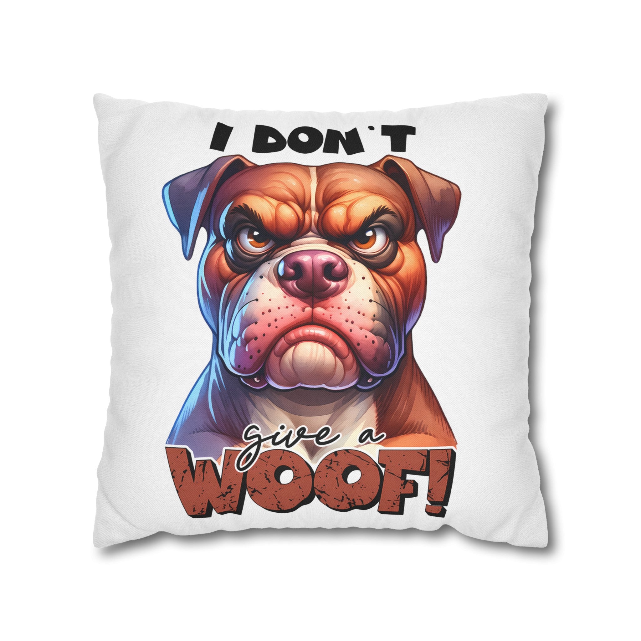 Funny Bulldog Pillow Case, I Don't Give a Woof Pillow Covers, Humorous Dog Lover Gift, Decorative Cushion Cover, Pet Lover Home Decor Spun Polyester Square Pillowcase