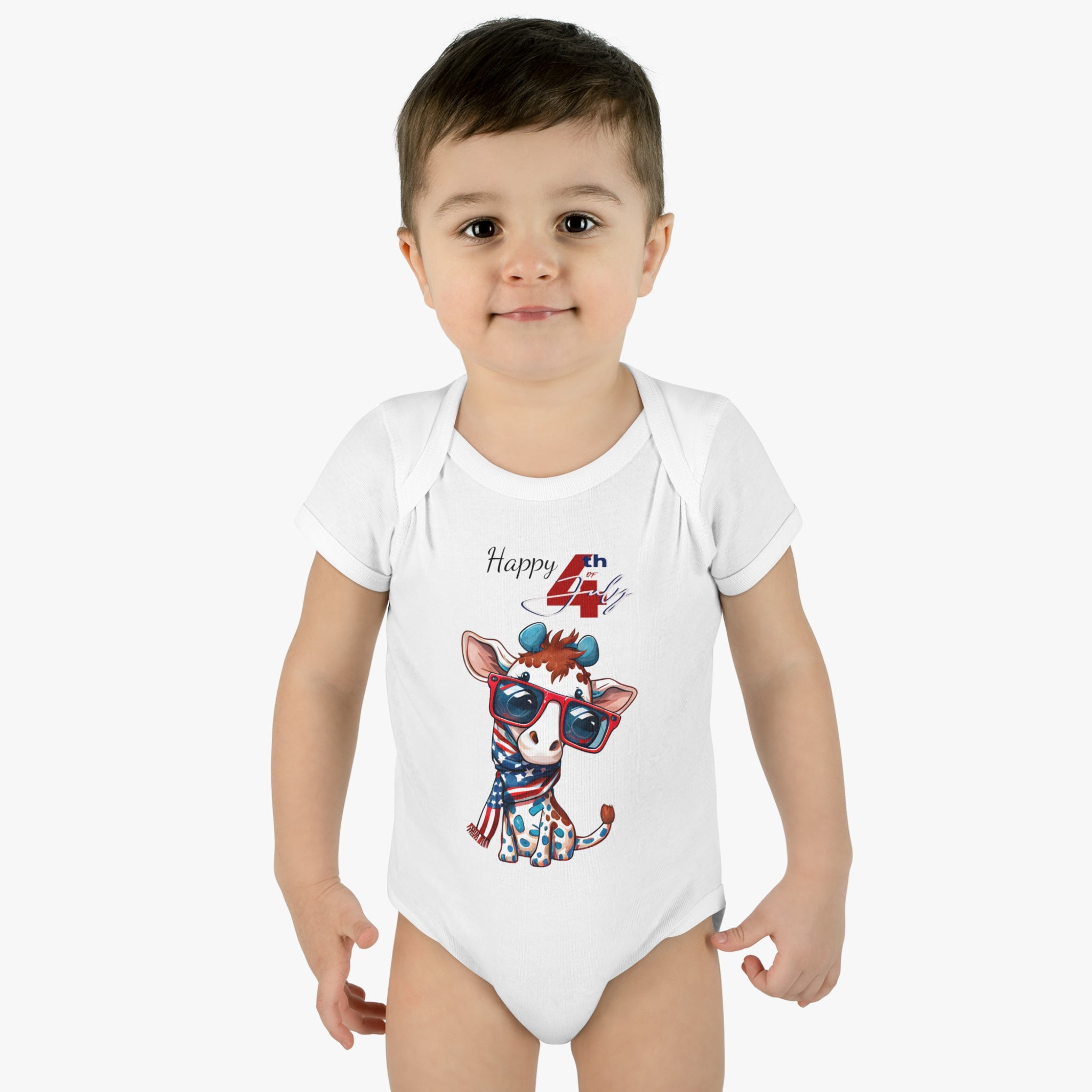 Happy 4th of July Giraffe Design Baby Bodysuit