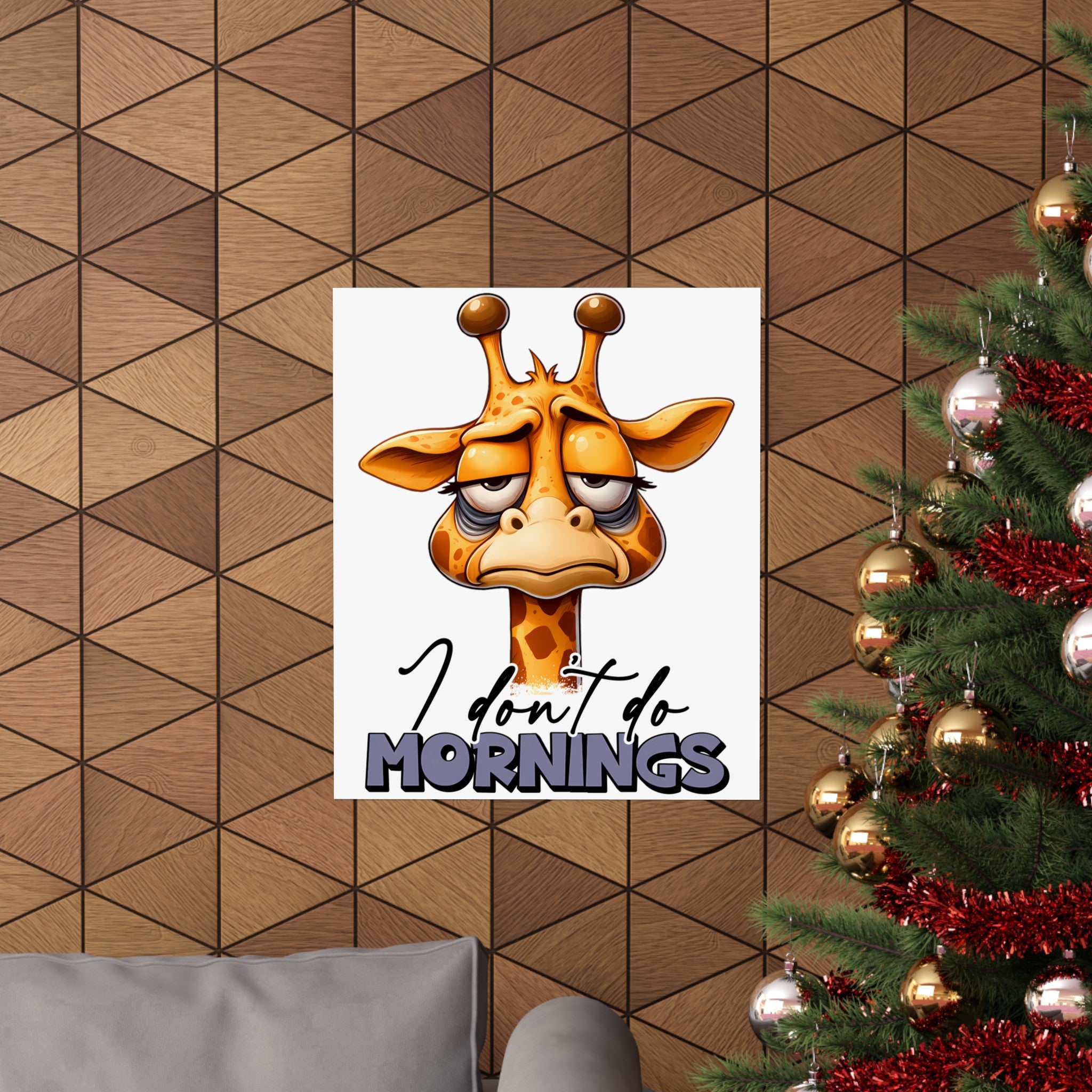 Funny Giraffe Wall Art, I Don't Do Mornings Poster, Whimsical Animal Decor, Cute Nursery Wall Art, Quirky Home Decor, Gift for Animal Lovers Matte Vertical Posters