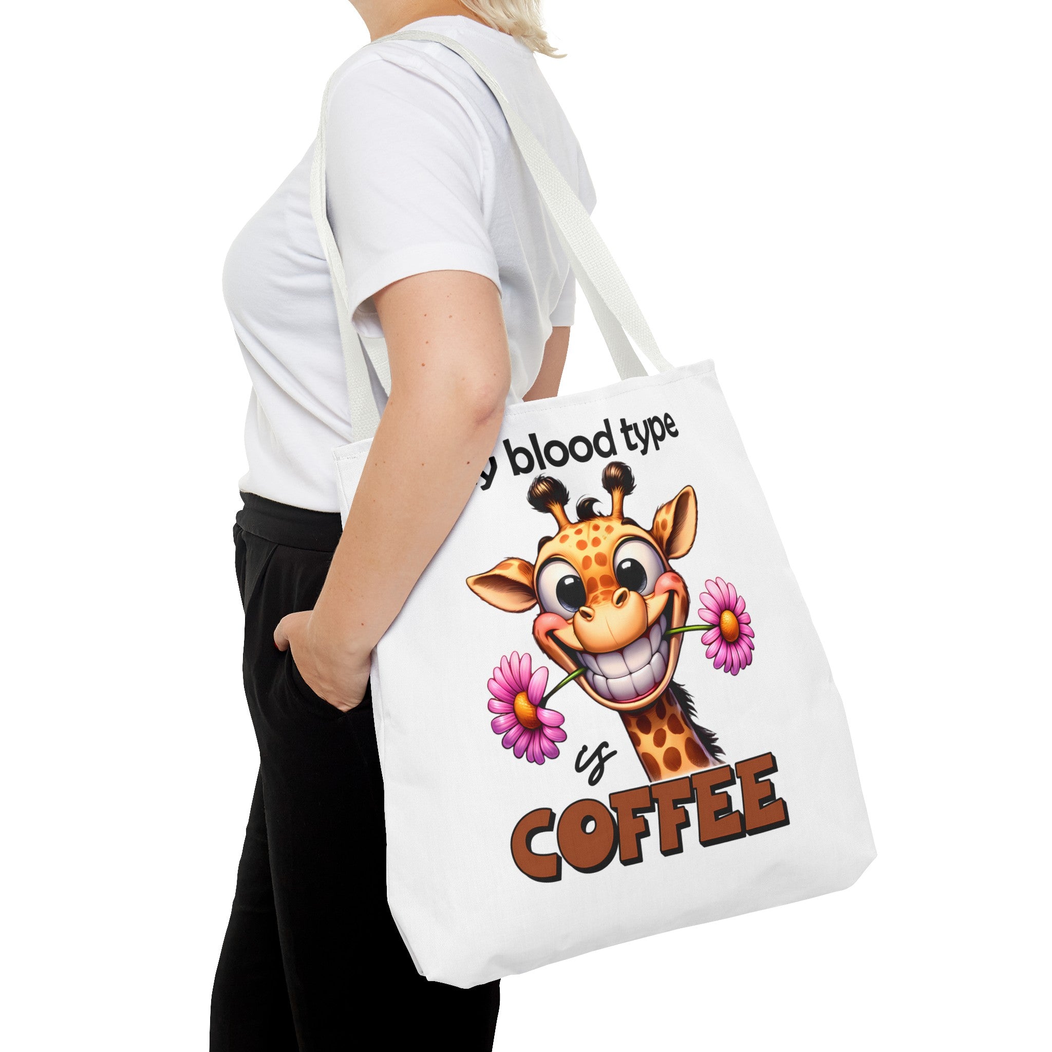 Funny Giraffe Tote Bag, My Blood Type is Coffee Tote Bag, Cute Animal Tote Bag, Fun Coffee Lover Gift, Quirky Giraffe Art Bag Tote Tote Bag