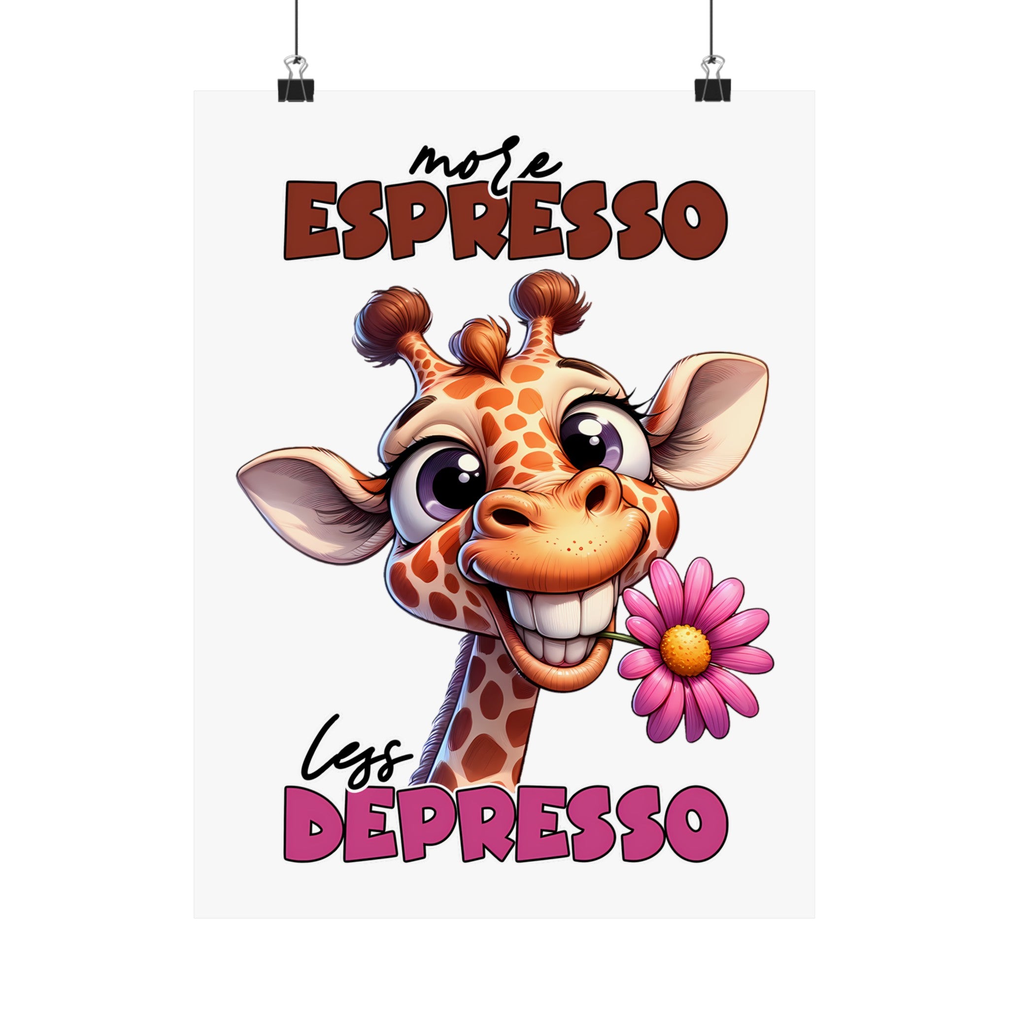 More Espresso Less Depresso Funny Giraffe Wall Art Print, Cute Animal Poster, Motivational Quote Artwork, Nursery Decor, Kids Room Decor Matte Vertical Posters