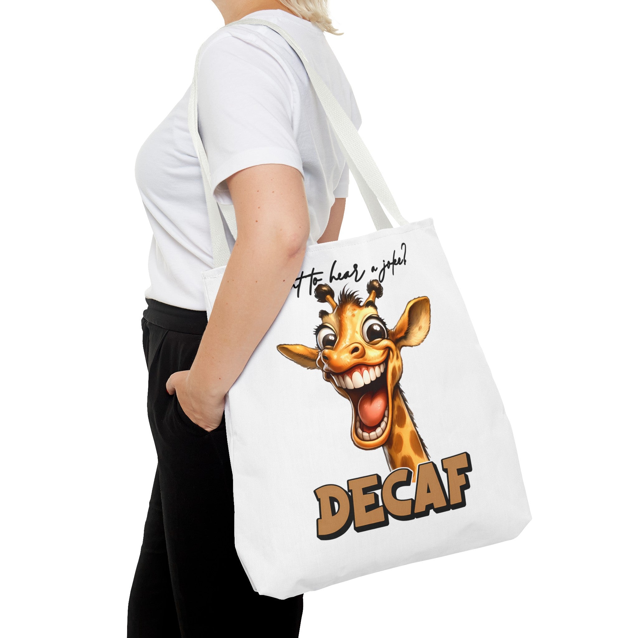 Funny Giraffe Tote Bag, Want to Hear a Joke Decaf Design, Cute Animal Humor, Unique Gift Idea, Reusable Shopping Bag Tote Tote Bag