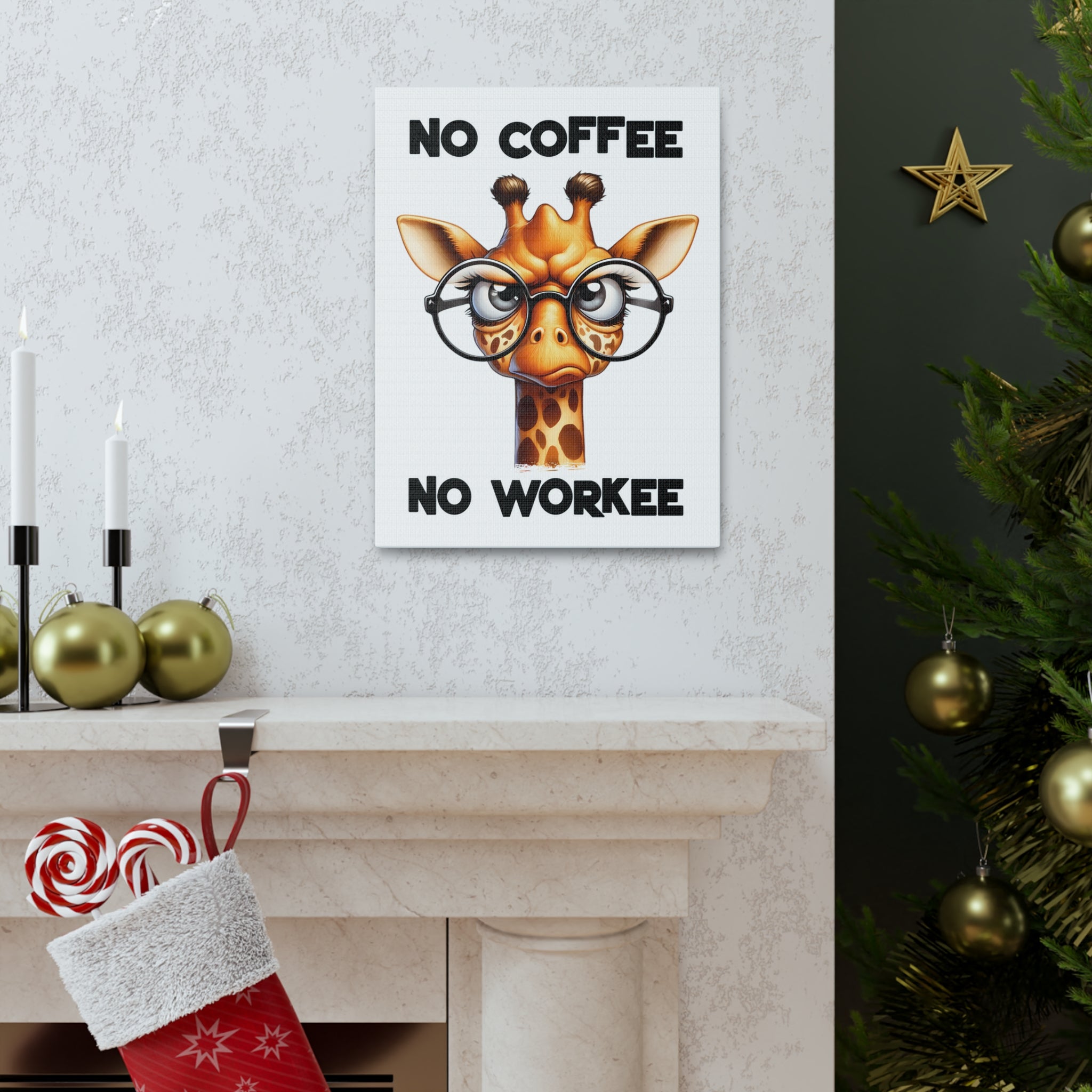 Funny Giraffe Wall Art, No Coffee No Workee Print, Animal Lover Decor, Humorous Office Wall Art, Unique Coffee Lover Gift, Canvas Gallery Wrap Canvas Gallery Wraps