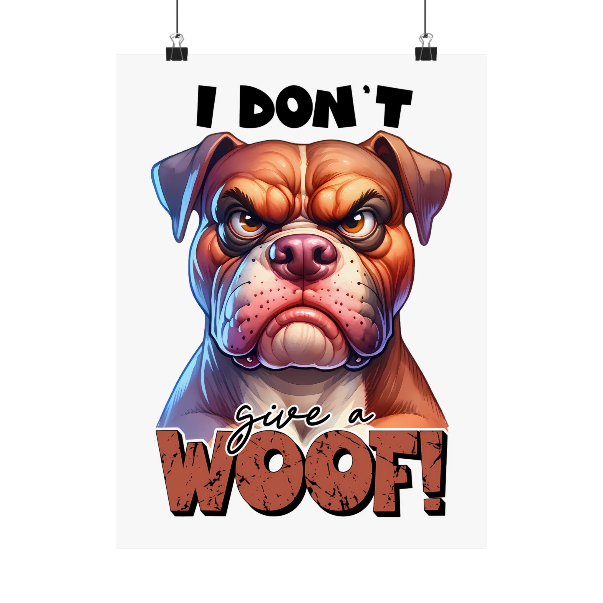 Funny Dog Wall Art Print, I Don't Give a Woof, Bulldog Poster, Cute and Humorous Home Decor, Animal Lover Gift, Office Wall Art Matte Vertical Posters