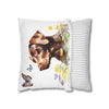 Charming Brown Dog with Butterflies and Flowers Spun Polyester Square Pillowcase