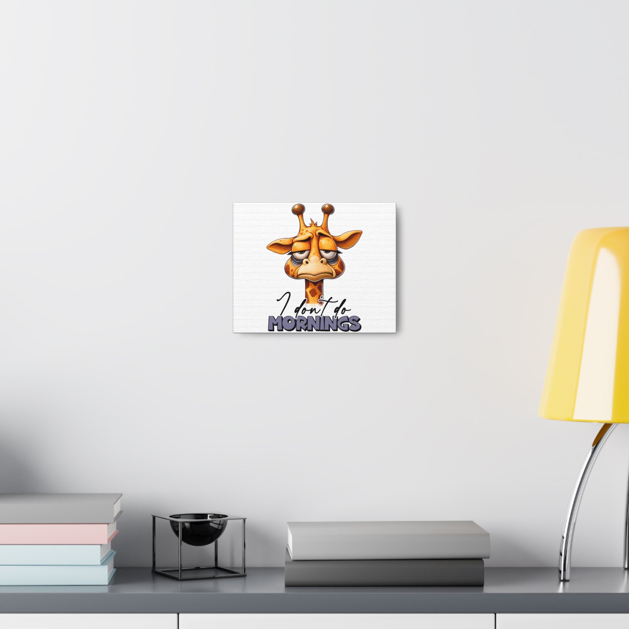 Funny Giraffe Wall Art, "I Don't Do Mornings" Quote Canvas Gallery Wraps