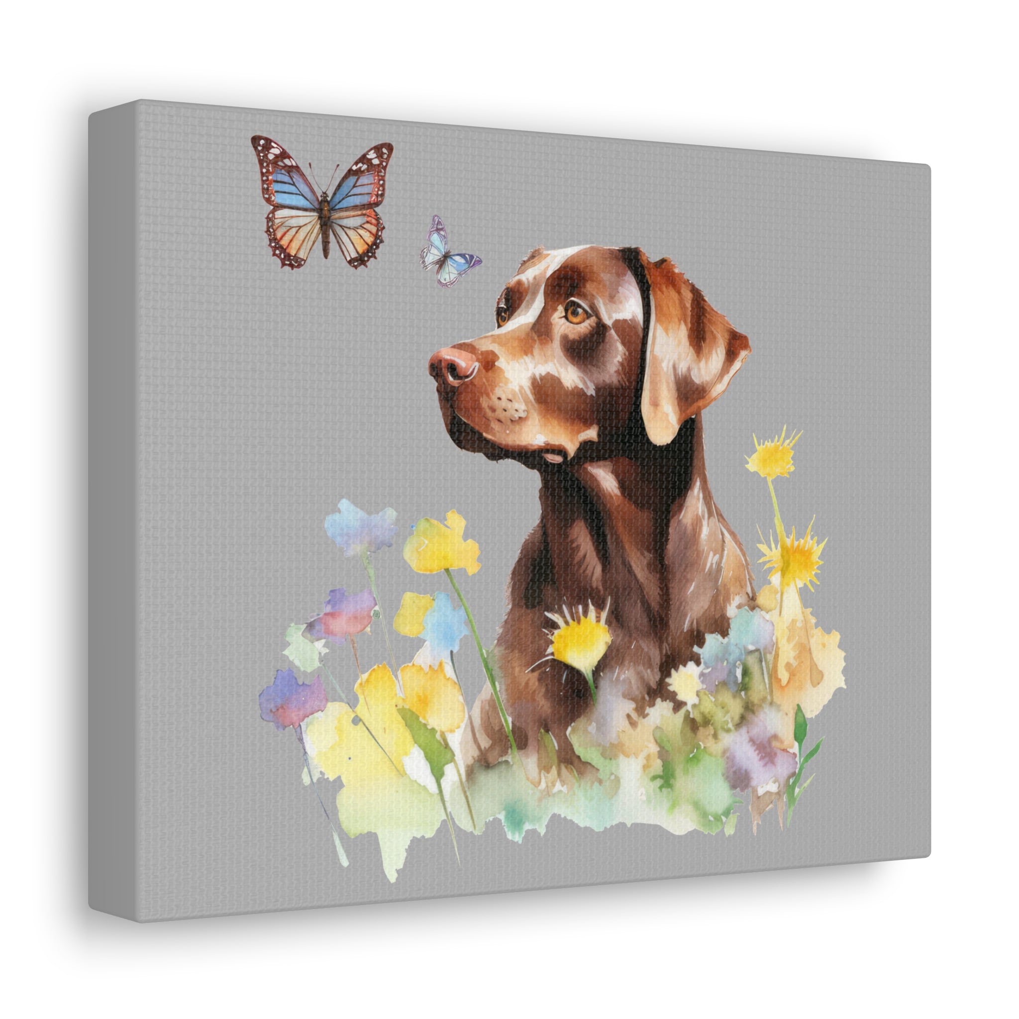 Charming Brown Dog with Butterflies and Flowers  Canvas Gallery Wraps