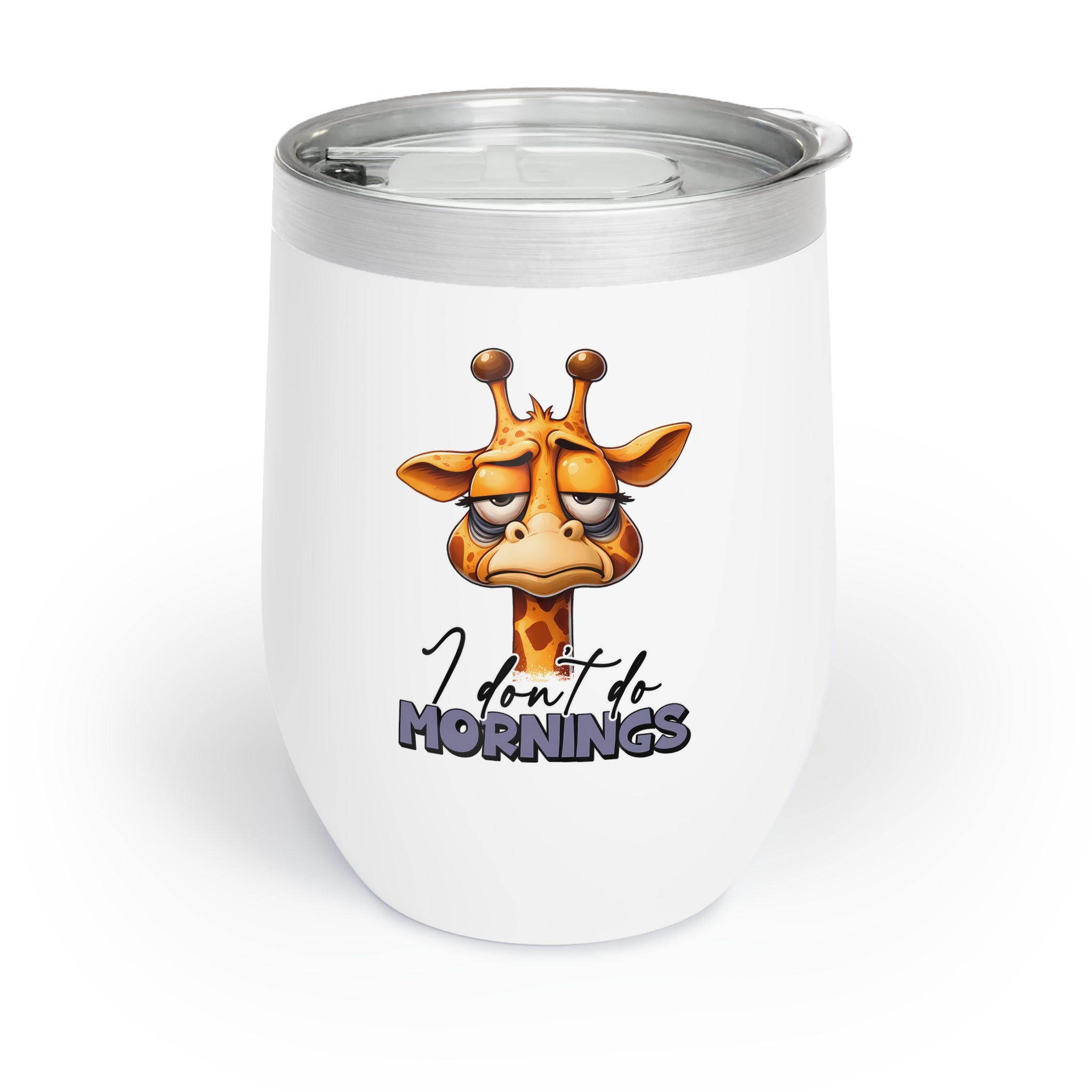 Funny Giraffe Wine Tumbler, I Don't Do Mornings Tumbler, Cute Animal Travel Mug, 12oz Wine Tumbler, Insulated Stainless Steel Tumbler Wine Tumbler