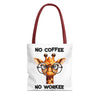 Funny Giraffe Tote Bag, No Coffee No Workee Quote Bag, Cute Giraffe with Glasses, Animal Quote Tote, Trendy Shopping Bag, Reusable Bag Tote Tote Bag