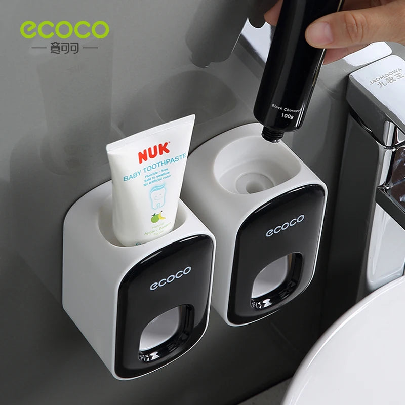 1ECOCO Automatic Toothpaste Dispenser Wall Mount Bathroom Bathroom Accessories Waterproof Toothpaste Squeezer Toothbrush Holder