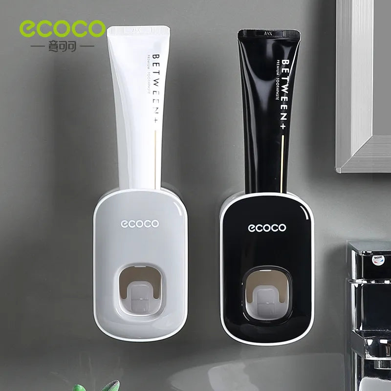 1ECOCO Automatic Toothpaste Dispenser Wall Mount Bathroom Bathroom Accessories Waterproof Toothpaste Squeezer Toothbrush Holder