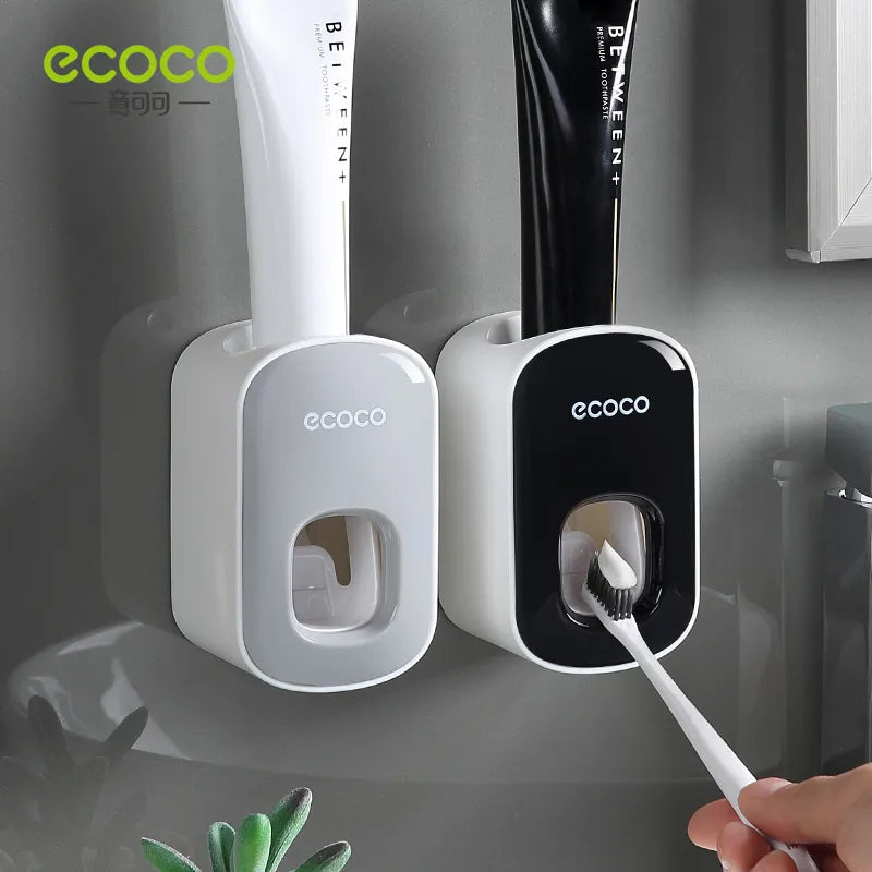 1ECOCO Automatic Toothpaste Dispenser Wall Mount Bathroom Bathroom Accessories Waterproof Toothpaste Squeezer Toothbrush Holder