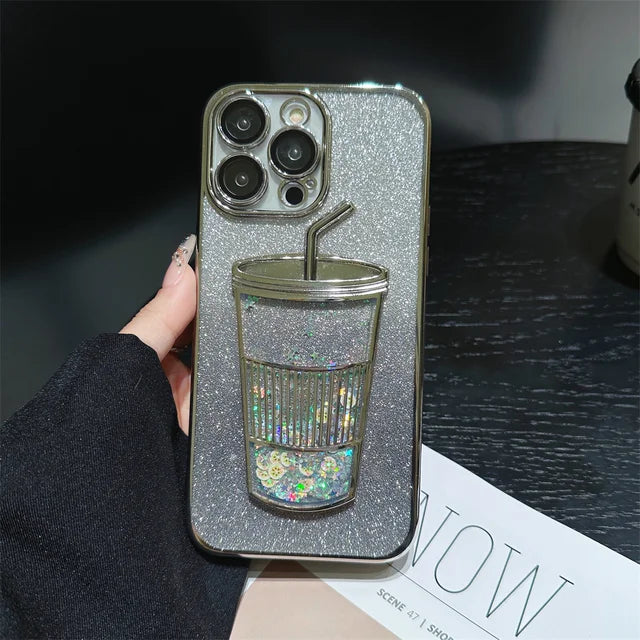 Glitter Quicksand Cup Case for Iphone 13 Pro Max 14 Pro 12 11 15 Clear Camera Film Protector Phone Cover for Iphone 14 Pro Max