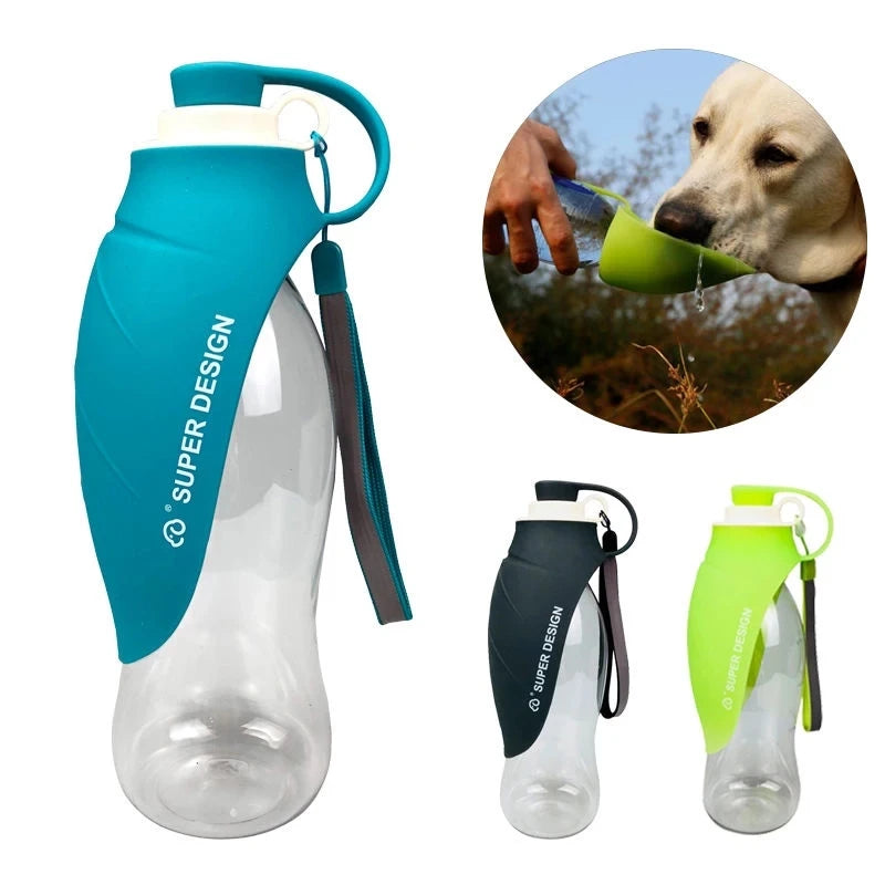 580ml Sport Portable Pet Water Bottle with Silicone Bowl – Hydration on the Go!