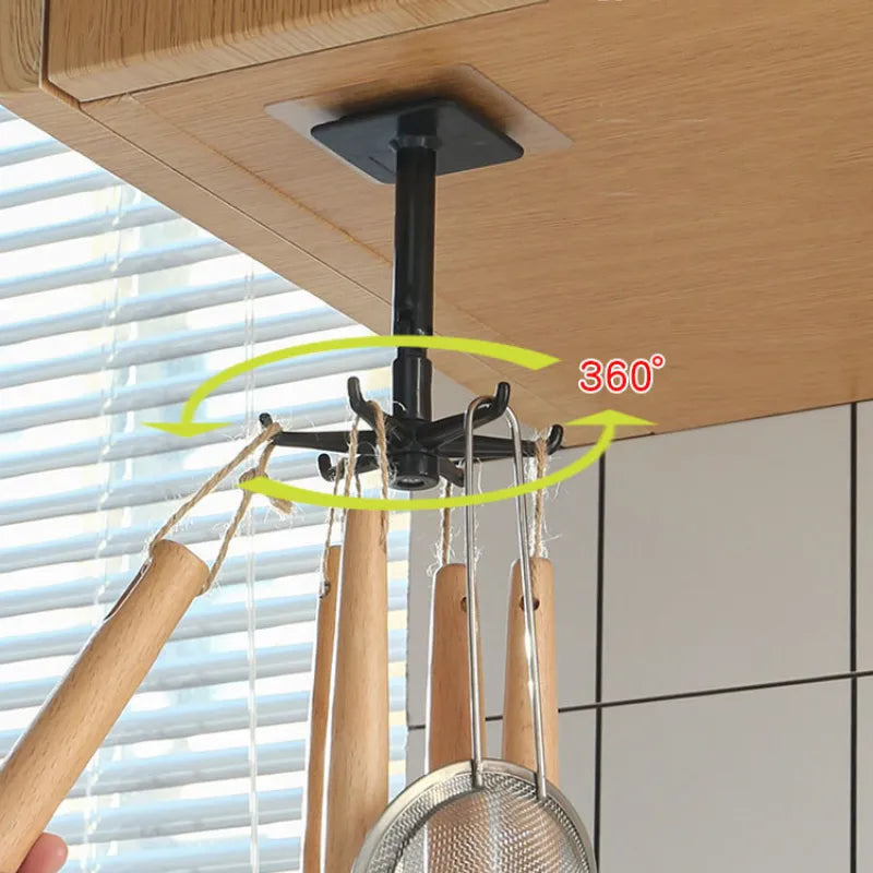 360 Degrees Rotated Hooks Kitchen Bathroom Hanging Rack