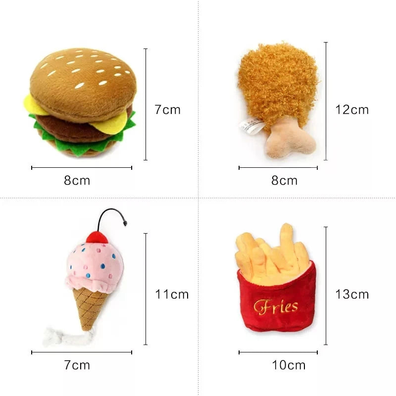 4/7PC Set Hamburger Plush Soft Stuffed Dog Toys