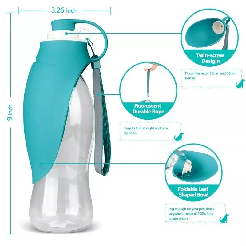 580ml Sport Portable Pet Water Bottle with Silicone Bowl – Hydration on the Go!