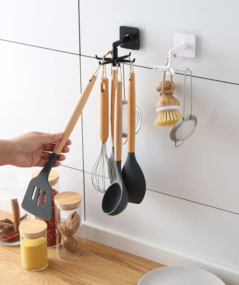 360 Degrees Rotated Hooks Kitchen Bathroom Hanging Rack