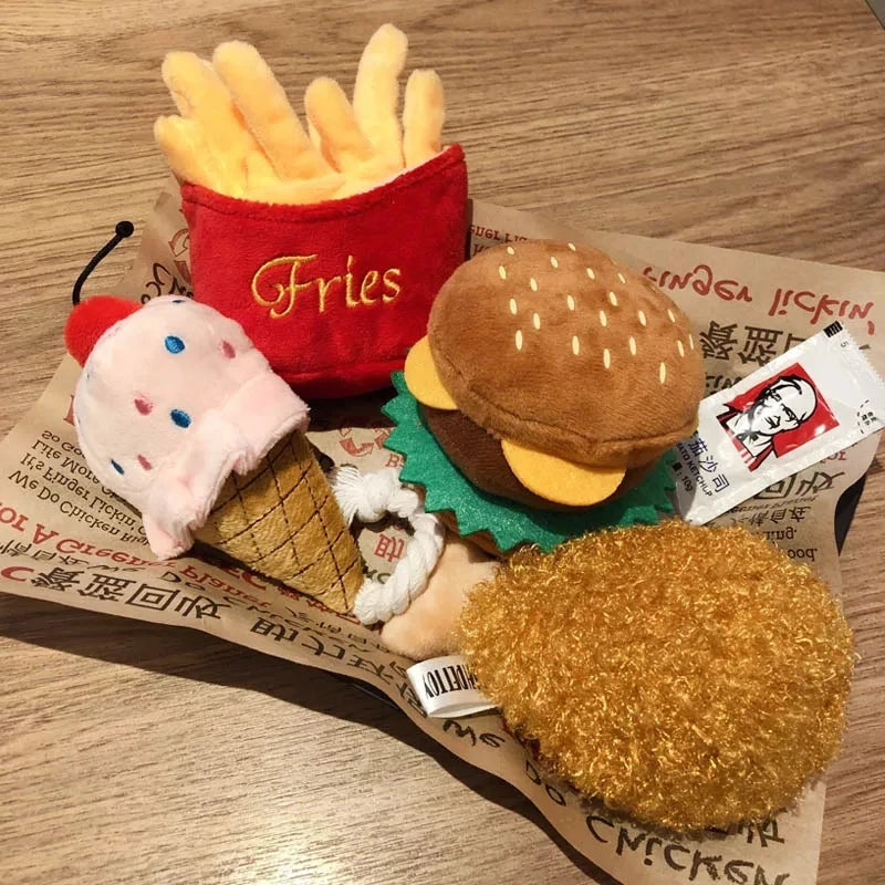 4/7PC Set Hamburger Plush Soft Stuffed Dog Toys